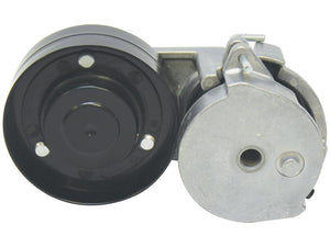 The Belt Tensioner (Sparex Part No.S.167826) by Sparex features a black pulley wheel on the left side and a silver component on the right, designed to be compatible with John Deere equipment.