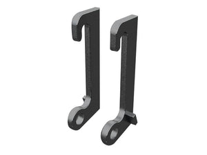 Two black metal hooks, branded as Sparex Loader Brackets (Part Number: S.167829), on a white background. These brackets are replacements for CAT equipment and serve as a reliable alternative to traditional options in construction or industrial settings.