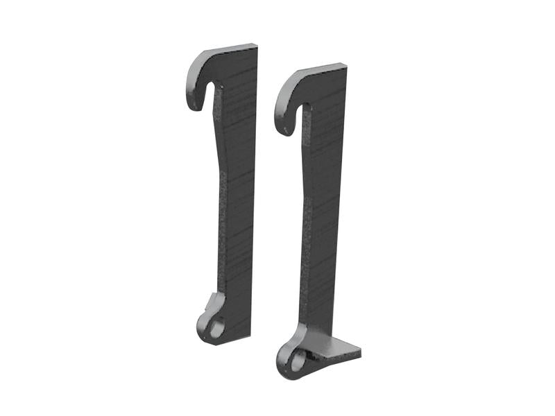 Sparex introduces the Loader Bracket (Pair), Replacement for JCB QFIT, featuring two identical, gray, hook-shaped metal brackets designed for mounting or holding objects with precision fitting and optimal thickness. Sparex Part Number: S.167833.