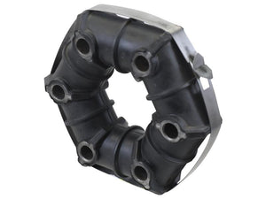 The PTO Rubber Drive Coupling 114mm by Sparex, part number S.167865, is a black rubber coupling featuring six circular openings. It is perfect for mechanical connections, offering precise hole centers to ensure a perfect fit. This high-quality product is endorsed by Sparex.