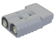 The Anderson Style Connector (50 Amps) Grey, Sparex Part Number S.167875, features a gray, rectangular design with two metallic terminals and ribbed sides. It is certified under CE and ROHS standards.