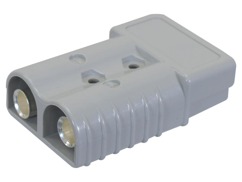 A Sparex Anderson Style Connector (175 Amps) in gray, with two circular metal contact points and a rectangular shape, compliant with ROHS standards. 
