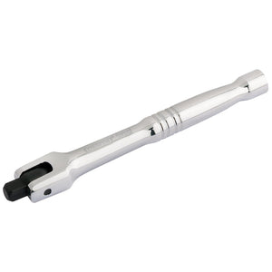 The Draper Breaker Bar, 1/4" Sq. Dr., 150mm - B57/B is displayed against a white background. Crafted from durable chrome vanadium steel, this polished metal tool features a secure socket holding and a square socket on one end, ensuring precision and reliability in various applications.