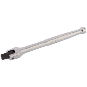 The Draper Breaker Bar, 3/8" Sq. Dr., 200mm - D74/B is a durable hand tool with a silver finish and a square-shaped black end, made from chrome vanadium steel. It is commonly used to extend the reach of socket wrenches and ensure secure socket holding.