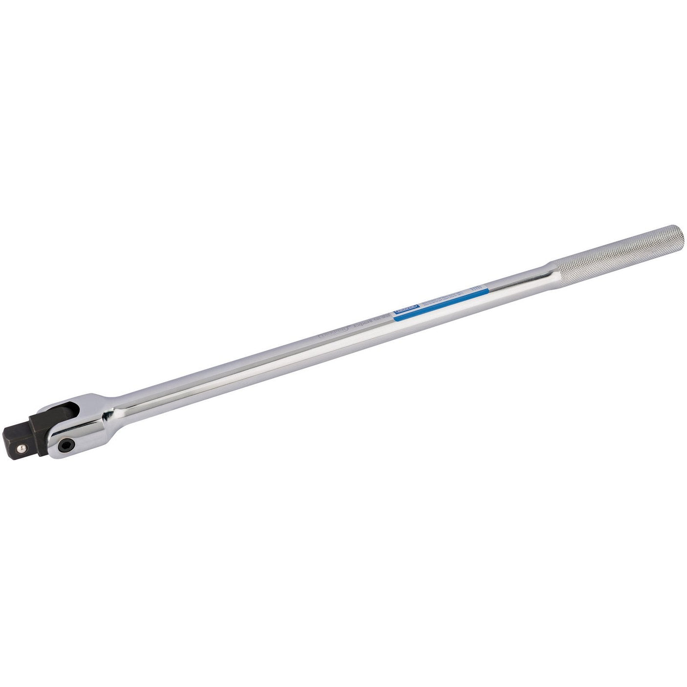 The Draper Breaker Bar, 3/4" Sq. Dr., 600mm - T24/B features a hinged joint head on one end for secure socket holding and a textured grip on the other end. It is crafted from robust chrome vanadium steel for durability.