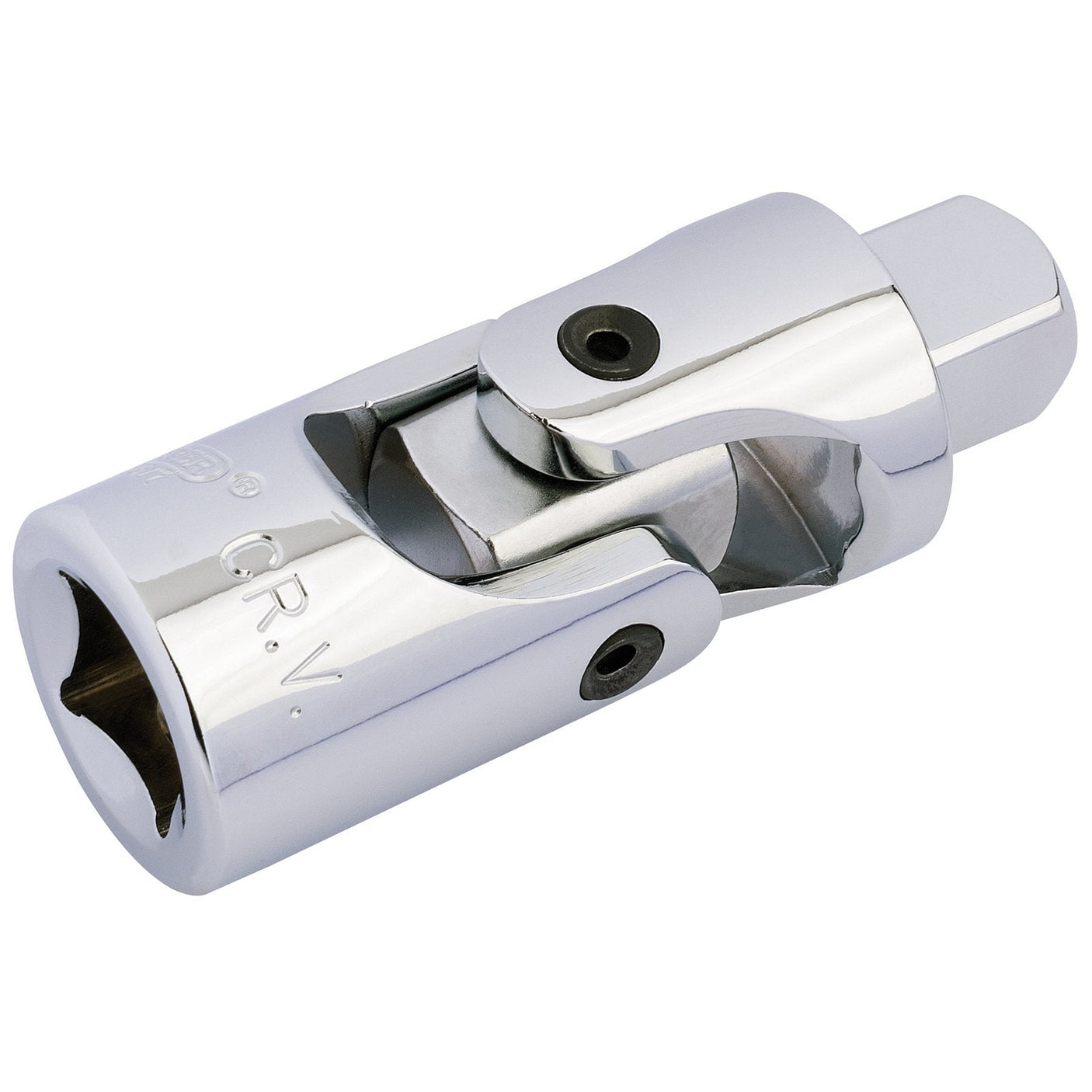 The Draper Universal Joint, 3/4" Sq. Dr. - T19/B from Draper, is made of chrome vanadium steel and features a hinged head with a hexagonal drive, compliant with DIN3122 and ISO3315 specifications.