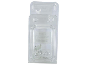 A transparent plastic blister pack containing two small, clear objects labeled as Light Bulb (Filament) W21W, 12V, 21W, W3x16d under the brand name Sparex with a barcode and some text visible on the label inside.