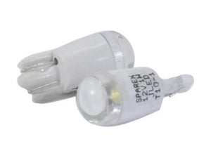 Two compact cylindrical 12V LED light bulbs featuring clear domes over the light-emitting diodes, known as Light Bulb (LED) 12V, 1W, W2.1x9.5d (Agripak 2 pcs.), with a Sparex Part Number of S.168430 from the Sparex brand.