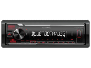 The Sparex Radio (KMM-BT209) displays "Bluetooth/USB" and features various buttons, controls, and an Aux-In option for versatile connectivity.