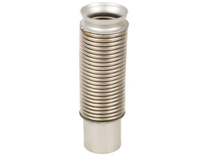 The Exhaust Flexible Coupler by Sparex (Sparex Part Number: S.168950) features a ribbed cylindrical body and smooth ends with an aluminium finish, designed for use in automotive exhaust systems.