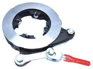 The Sparex Brake Actuator (Sparex Part No. S.168967) for Massey Ferguson is a metallic mechanical component equipped with an attached handle, a circular plate that includes four visible springs, and a red-textured grip.