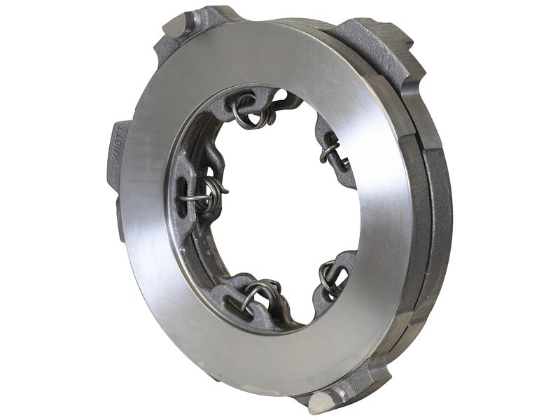 The Brake Actuator (Sparex Part No. S.168970) from Sparex is a metal mechanical component with a circular design, featuring several clamping mechanisms and angular protrusions, showcasing the precision reminiscent of Massey Ferguson's engineering.