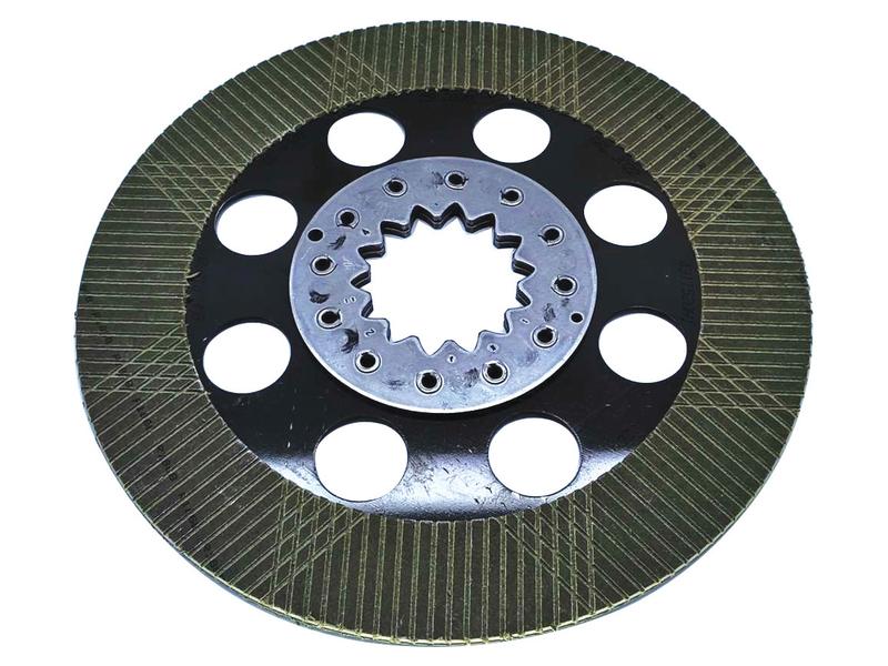 A Sparex Brake Friction Disc (Part Number: S.168979), a round, metallic disk with several circular openings and a geared central hole, is typically used in automotive or machinery applications and often features durable splines for superior performance.