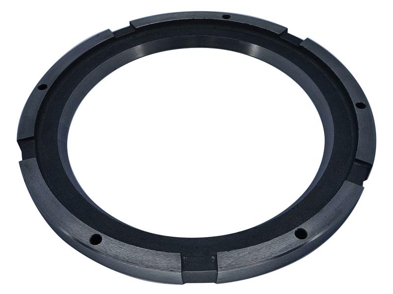 The Intermediate Brake Disc, OD (Sparex Part Number: S.169010) is a black, circular, grooved metal ring featuring several small holes evenly spaced around its perimeter, commonly found in Sparex products.