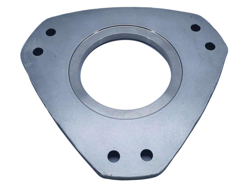 The Sparex Intermediate Brake Disc (Part Number: S.169041) is a triangular metal plate with a large central hole, five smaller peripheral holes, and a durable thickness, measuring 145mm in outer diameter.