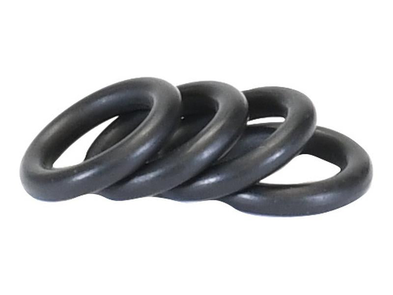 Four O-rings from the Brake O Ring Kit (Sparex Part Number: S.169052), featuring black rubber construction and varying inner diameters and thicknesses, are arranged in a staggered, overlapping formation.