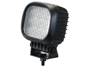 The Sparex LED Work Lights – High Power LED, Flood Beam Interference: Reg 10, 15300 Lumens Raw, 10-80V - S.169582 features a rectangular, textured lens and a black housing. Mounted on a swivel bracket and CE approved, this unit ensures robust performance for various tasks.