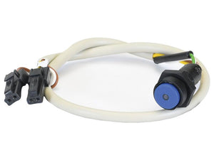 The Push Button Switch (Sparex Part Number: S.169978) features a coiled white cable with a black and blue push-type switch on one end and two black connectors on the other, making it suitable for various applications and compliant with Sparex standards.