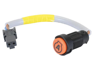 The Push Button Switch (Sparex Part Number: S.169986) from Sparex is a cylindrical electronic device featuring an orange push-type button, a wire harness with a connector at one end, and yellow tape wrapped around part of the cable.