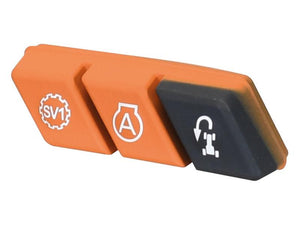 Three adjacent colored buttons with different symbols: an orange button with "SV1," an orange button with "A," and a black Sparex Push Button Switch (Sparex Part Number: S.169988) featuring a faucet and arrow illustration.