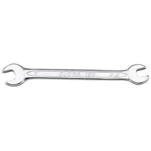 A double open-end wrench labeled "Draper Elora Midget 156-5,5x7," crafted from durable chrome vanadium steel, featuring 5.5mm and 7mm sizes on each end for versatile use in limited spaces.