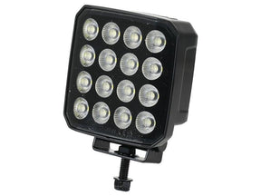 The Sparex LED Work Light (S.170287) features a robust square design, 16 individual bulbs, a sleek black exterior, an IP rating for durability, and is designed for easy mounting.