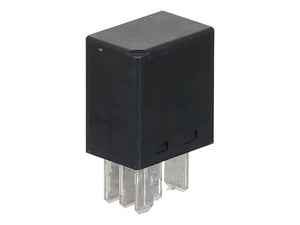 A Sparex black electrical relay, branded with the part number S.170304, features four metal prongs at the bottom, is labeled "615" on the top, and includes a diagram and technical specifications on the side; it is compatible with Massey Ferguson tractors.