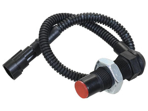 A Sparex Position Sensor (Sparex Part Number: S.170314) in black, featuring a coiled wire with a connector, a red cap on one end, terminals for easy connection, and a threaded metal body.