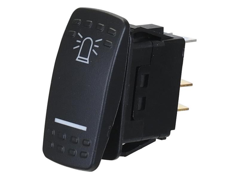 The black rocker switch from Sparex, commonly known as the Beacon Switch (Sparex Part No. S.170341), features an icon of a warning light and has multiple metal connectors on its side.