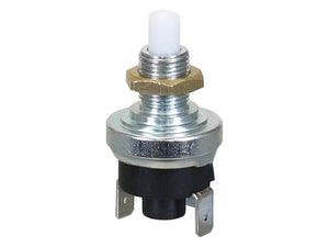 A 12V push-button switch with a silver metallic body, a white button on top, and two metal terminals at the bottom, known as the Brake Light Switch (Sparex Part Number: S.170386) from Sparex.