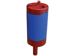 The Submersible CarryTank Pump (Sparex Part Number: S.170480) by Sparex is a cylindrical device with a red top and bottom, and a blue middle section. It features a central pipe-like extension at the base and is designed by EMILIANA SERBATOI for optimal use. The pump operates using 12V DC power to ensure an efficient flow rate.