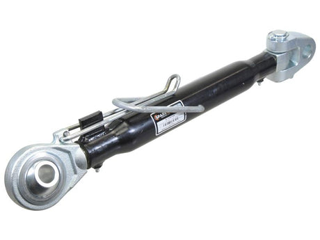 A black and silver metal suspension shock absorber with a mounting bracket on each end, shown against a plain white background.