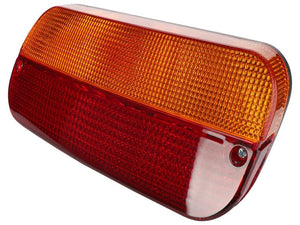 A close-up image of a rectangular rear left light on a Sparex vehicle, from the MAGNUM series, featuring an amber upper section and a red lower section with halogen illumination.