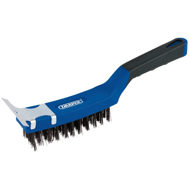 Draper 4 Row Carbon Steel Wire Scratch Brush With Scraper, 285mm - WBSC10 - Farming Parts