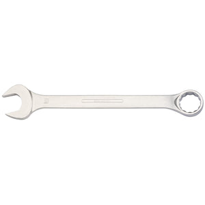 Image of the Draper Elora Long Combination Spanner, 65mm - 205-65 featuring an open-end on one side and a Bi-hexagon ring on the other, crafted from chrome vanadium steel for superior durability and corrosion protection, ideal for tightening or loosening nuts and bolts.