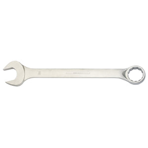 The Draper Elora Long Combination Spanner, 80mm - 205-80, features an open-end on one side and a bi-hexagon ring on the other, and is crafted from chrome vanadium steel, displayed against a white background.