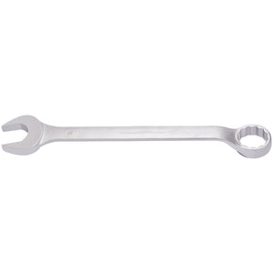 Image of a Draper Elora Long Imperial Combination Spanner, 3.1/4" - 205A-3.1/4 with an open-end on one side and a bi-hexagon ring box-end on the other, made of shiny chrome vanadium steel from the Draper brand.