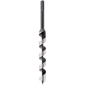 The Draper Sds+ Auger Bit, 230 X 19mm - AB-SDS is a precision-machined metal auger drill bit with a spiral cutting edge, featuring a hexagonal shank and spur tip for use in wood or other materials.