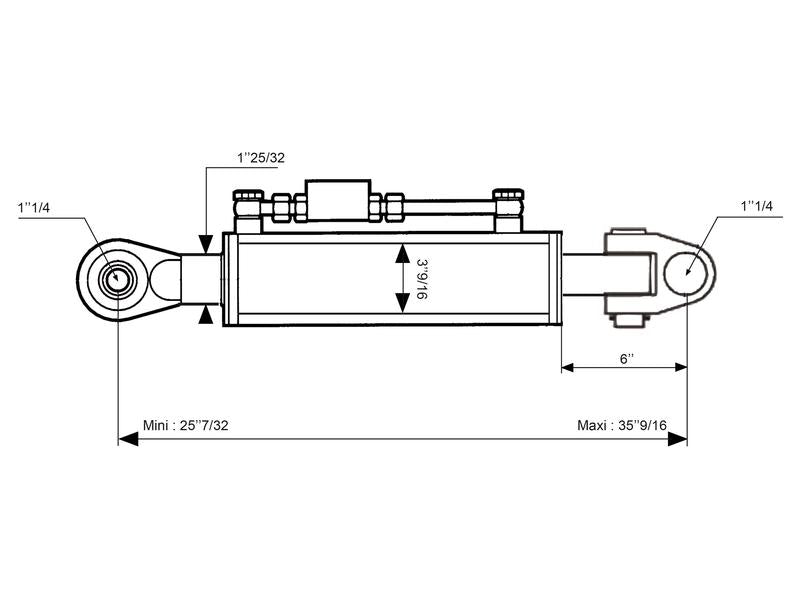 Sparex Hydraulic Top Link (Cat.3/3 (Ø32/32mm)) Knuckle and Ball, Cylinder Bore: 90mm, Min. Length : 690mm. | S.173631 - Product Image 3