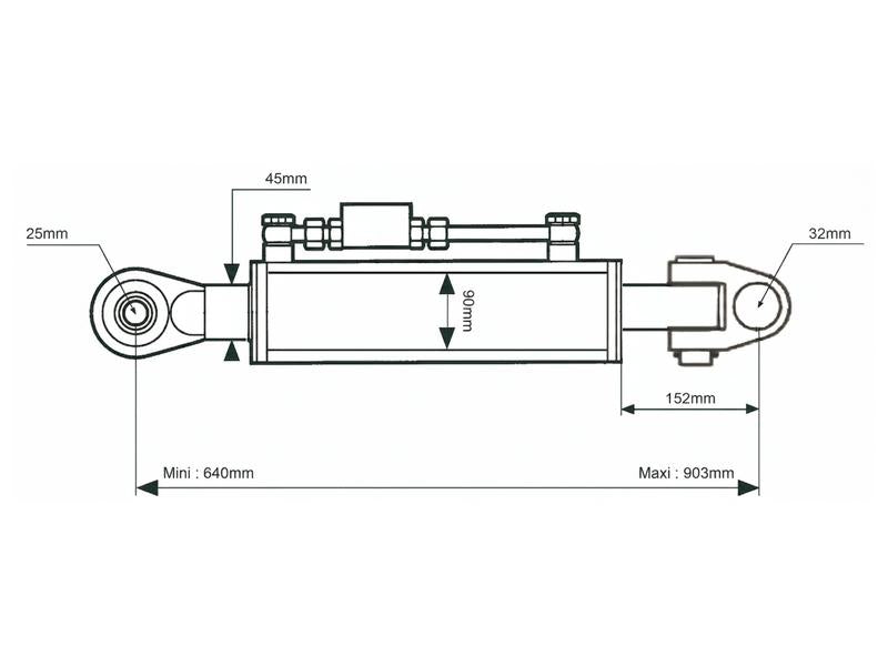 Sparex Hydraulic Top Link (Cat.2/3 (Ø25/32mm)) Knuckle and Ball, Cylinder Bore: 90mm, Min. Length : 690mm. | S.173632 - Product Image 2