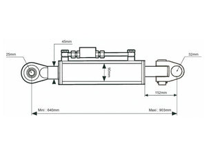 Sparex Hydraulic Top Link (Cat.2/3 (Ø25/32mm)) Knuckle and Ball, Cylinder Bore: 90mm, Min. Length : 690mm. | S.173632 - Product Image 2