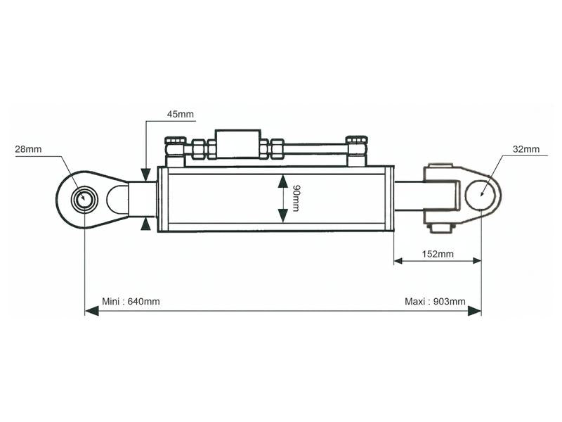 Sparex Hydraulic Top Link (Cat.28mm/3 (Ø28/32mm)) Knuckle and Ball, Cylinder Bore: 105mm, Min. Length : 680mm. | S.173643 - Product Image 2