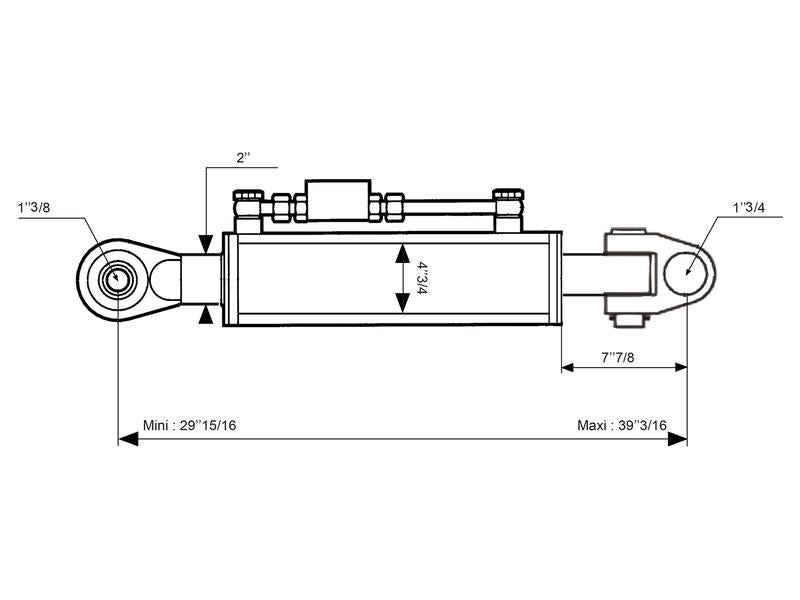 Sparex Hydraulic Top Link (Cat.35mm/4 (Ø35/45mm)) Knuckle and Ball, Cylinder Bore: 120mm, Min. Length : 760mm. | S.173646 - Product Image 2
