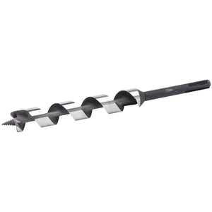 A precision machined Draper SDS+ Auger Bit, 230 x 22mm (AB-SDS), featuring a black base, silver cutting edges, and a pointed tip.