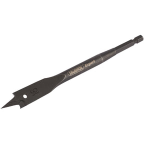 The Draper Expert Flat Wood Bit, 16mm - FB102, is a durable carbon steel drill bit designed for making wide holes and features a hex shank with a sharp, spade-shaped head.
