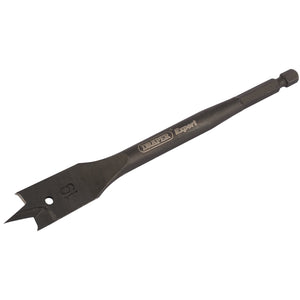 A Draper Flat Wood Bit, 19mm - FB102, made by Draper and labeled "Expert," features precision ground carbon steel construction with a hex shank and a pointed tip for creating accurate holes in wood.