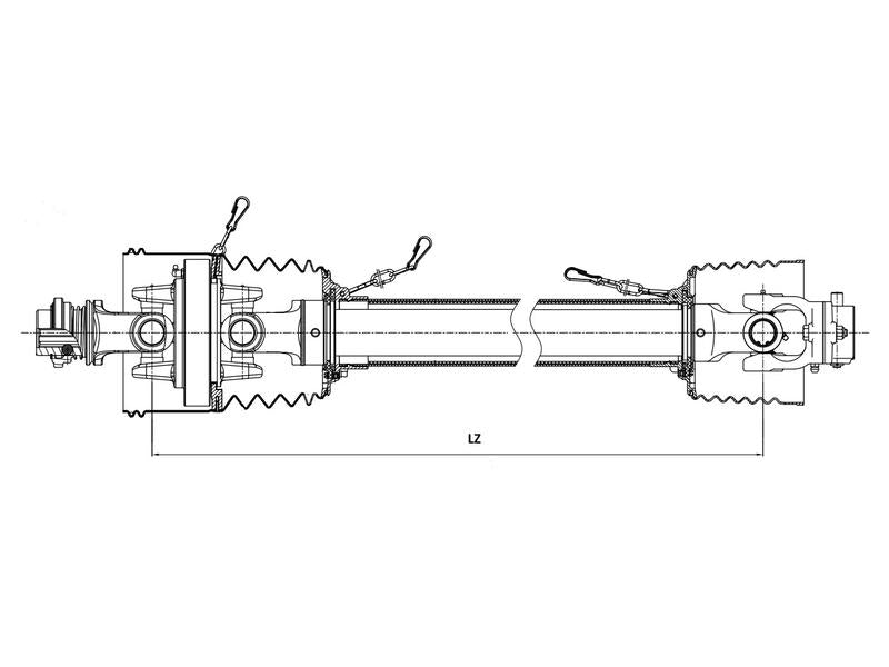 Sparex PTO Shaft - EUCV Wide Angle - One End, (Lz) Length: 1410mm, 1 3/8'' x 6 Spline 80° W.A. Slide Lock to 1 3/8'' x 6 Spline Shear Bolt Limiter | S.174980 - Product Image 2