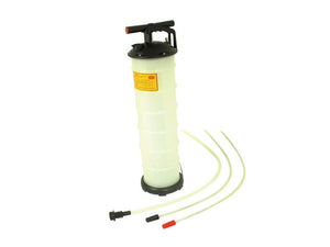 A Sparex Fluid Extractor - 6.5 Litres (Part Number: S.18203), constructed from white plastic with a black handle and base, including three detachable hoses of varying lengths.