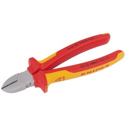 A pair of Draper Knipex 70 06 180Sb Diagonal Side Cutter made from vanadium electric steel, featuring red and yellow insulated handles.