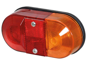 The Sparex Rear Combination Light (S.18457) is an IP65-rated car light featuring an oval-shaped design with red and orange lenses and two visible mounting screws, perfect for halogen brake, tail, and indicator functions on both the right-hand (RH) and left-hand (LH) sides of 12V vehicles.